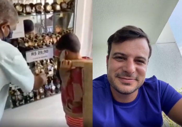 O pequeno engraxate Mário, na imagem que viralizou, e o empresário Fritz